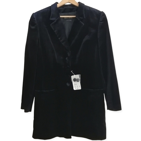 NWT Rena Lange Velvet Longline Blazer Jacket Navy Blue Quiet Luxury GE 42 12 US - Picture 1 of 17